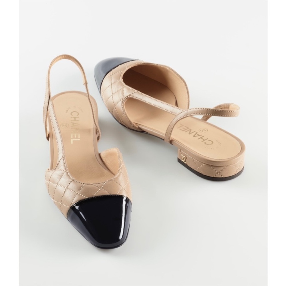 CHANEL Beige and Black Flats